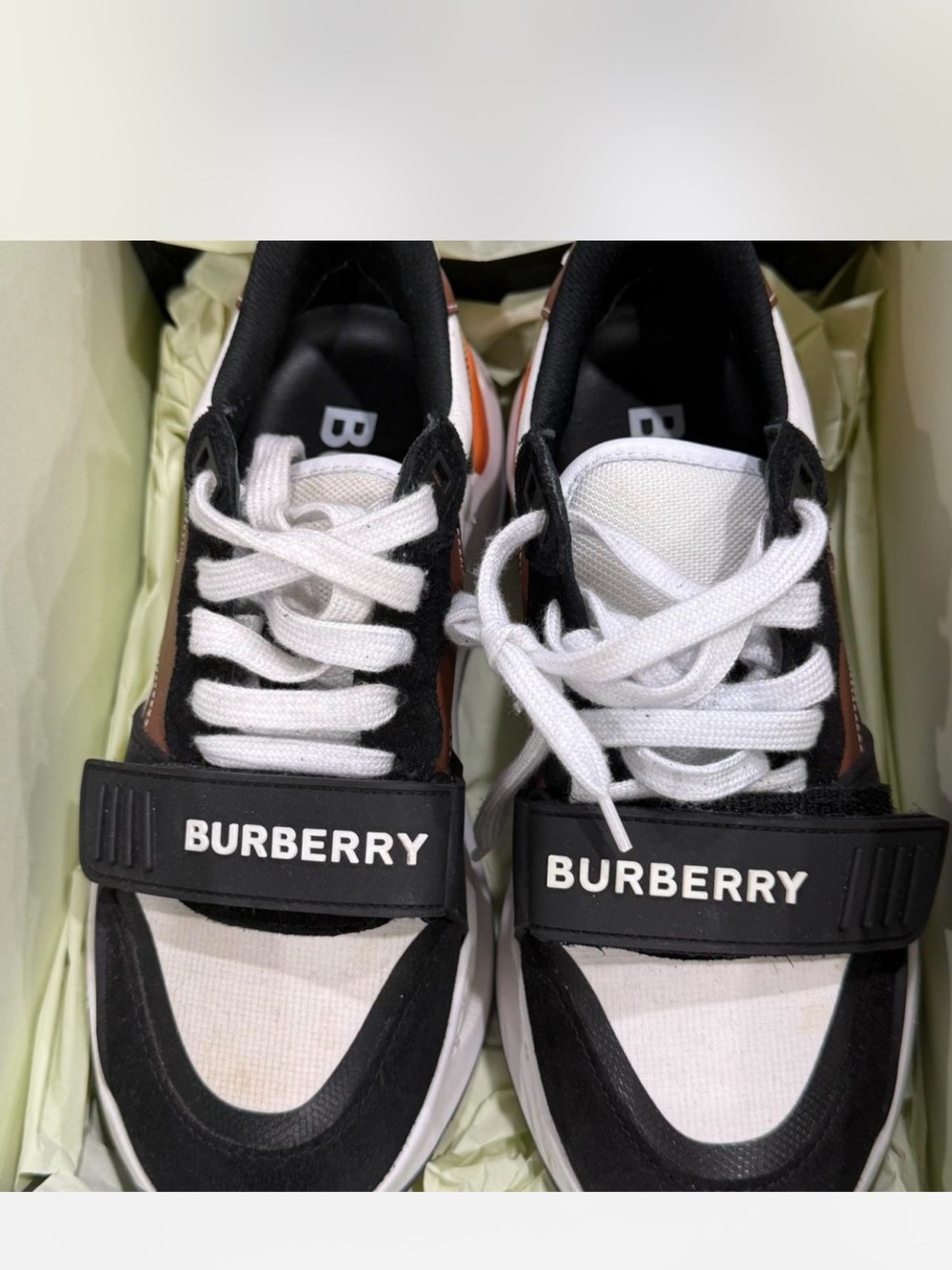 Burberry  Black & White Logo Strap Sneakers